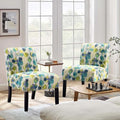 Fabric Armless Accent Chairs Set of 2 White/Blue/Floral U604
