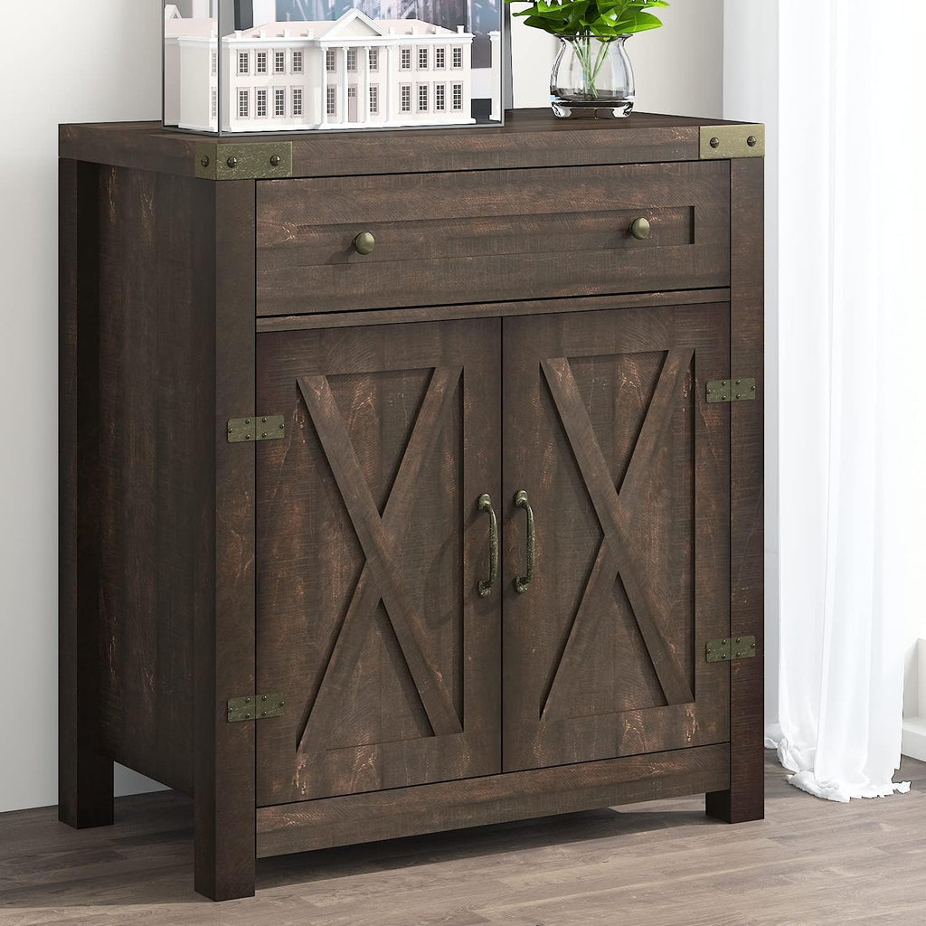 Storage Cabinet with Drawer & 2 Doors, Adjustable Shelves, 32 Inches, Rustic Oak A607054