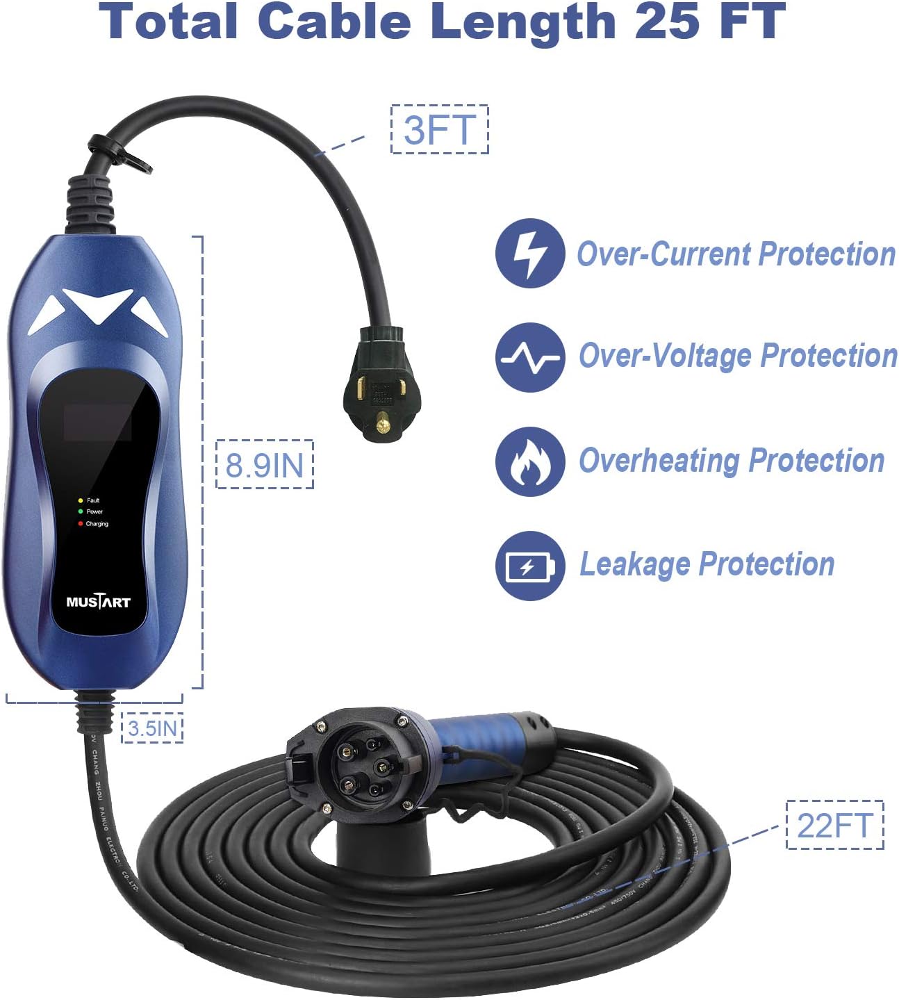 Portable EV Charger 240 Volt 25ft Cable 40 Amp A973420