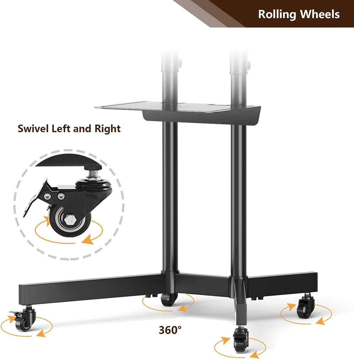 Mobile TV Stand with Wheels, Height Adjustable Rolling TV Stand with Laptop Shelf, Max VESA 600x400, Black J199