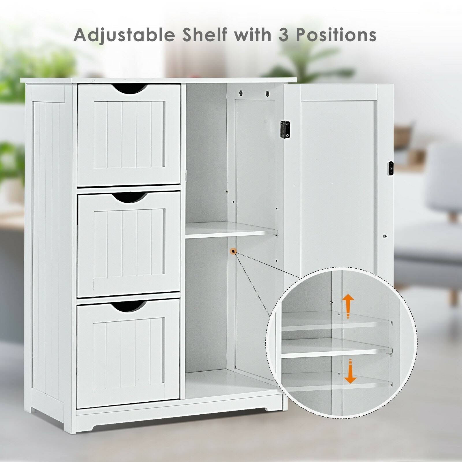 Grey Bathroom Floor Cabinet with 3 Drawers and 1 Cupboard T61830
