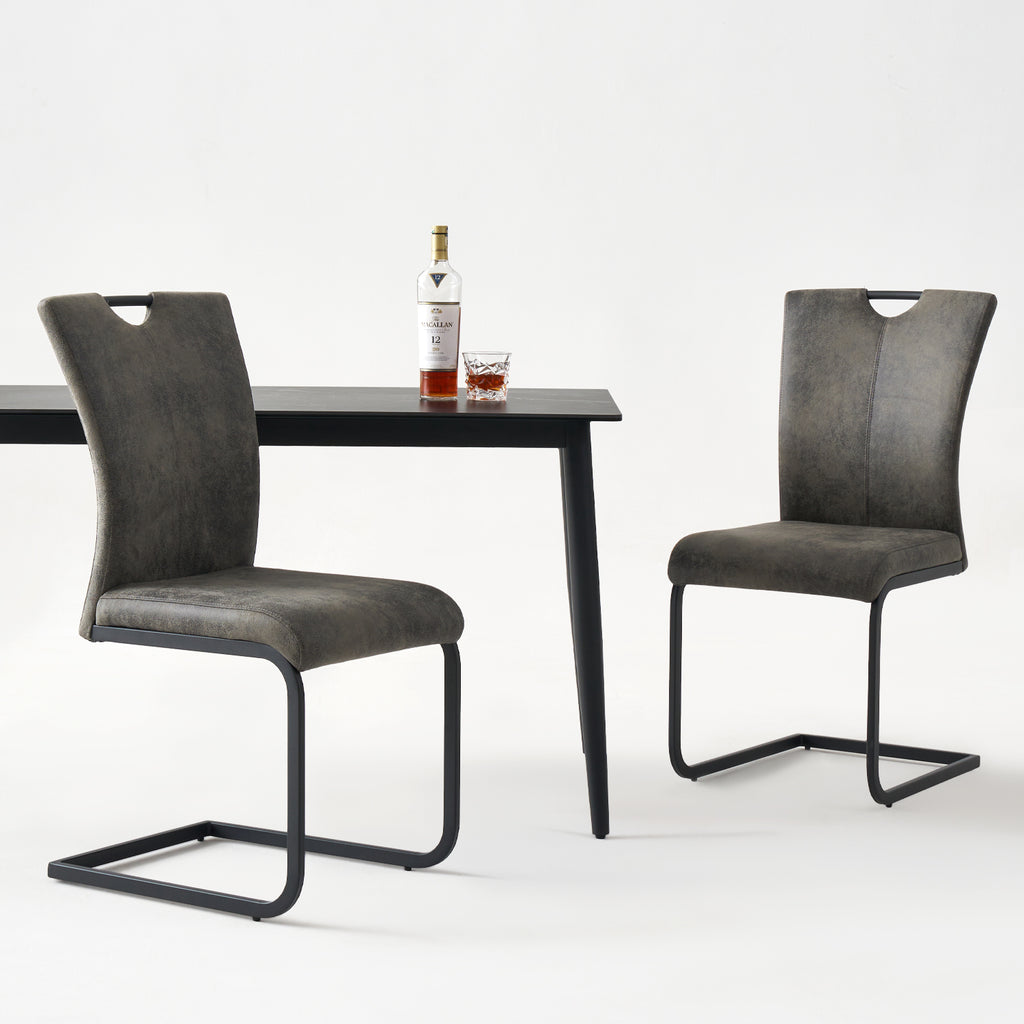 Vintage Fabric Dining Chairs Set of 4 with Handle, High Back Chair, Armless Cantilever Chairs, Grey Y288