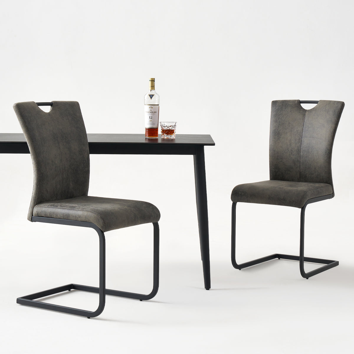 Vintage Fabric Dining Chairs Set of 4 with Handle, High Back Chair, Armless Cantilever Chairs, Grey Y288