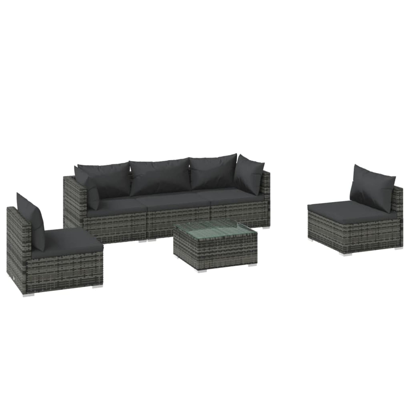 6 Piece Gray Poly Rattan Outdoor Sectional Sofa Set U86883