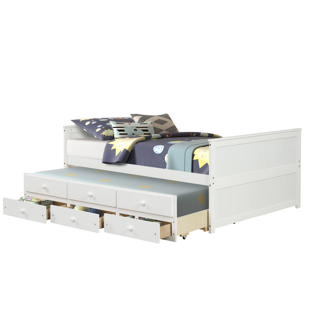 White Full Captain Bed with Twin Trundle and 3 Drawers H87822