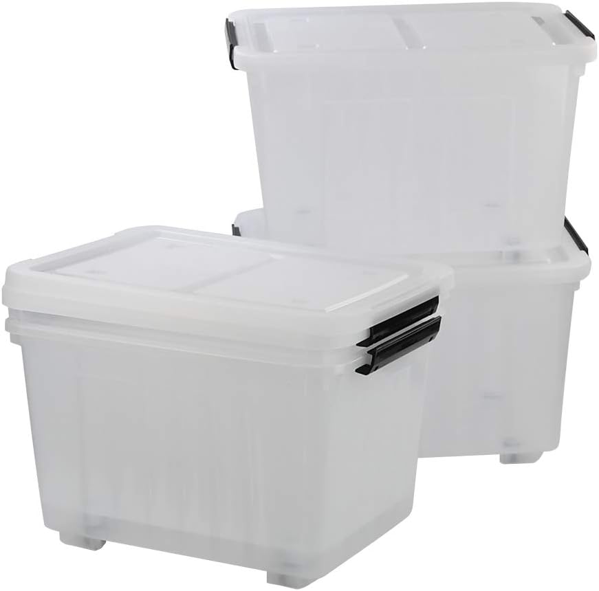 30 L Clear Plastic Storage Box with Wheels, 4-Pack F9704