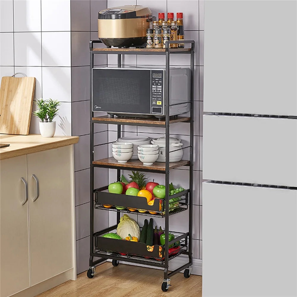 5 Tier Rolling Utility Trolley Cart with Sliding Drawers U10964
