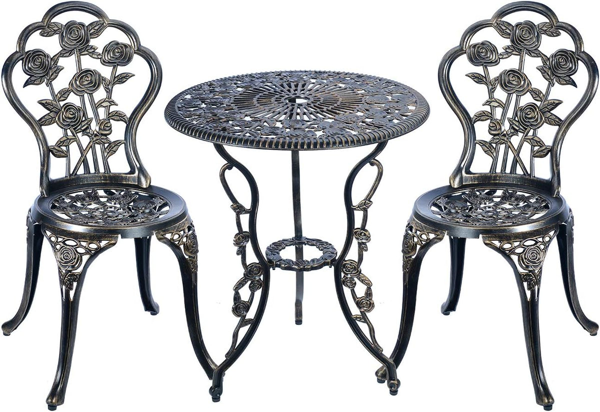 Antique Copper 3 Piece Cast Aluminum Bistro Table Set E481974