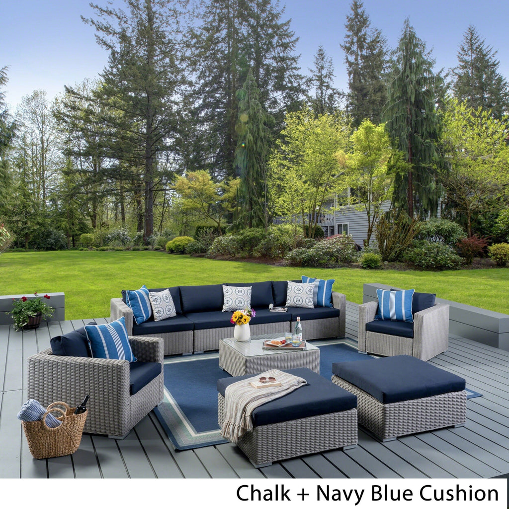 Outdoor Wicker 9-Piece Sectional Sofa with Cushions and Ottomans X1425