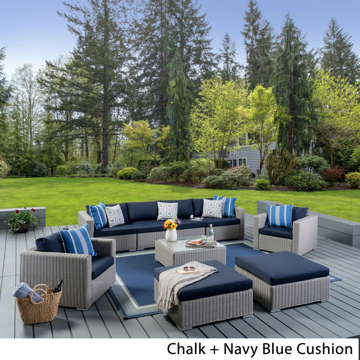 Outdoor Wicker 9-Piece Sectional Sofa with Cushions and Ottomans X1425