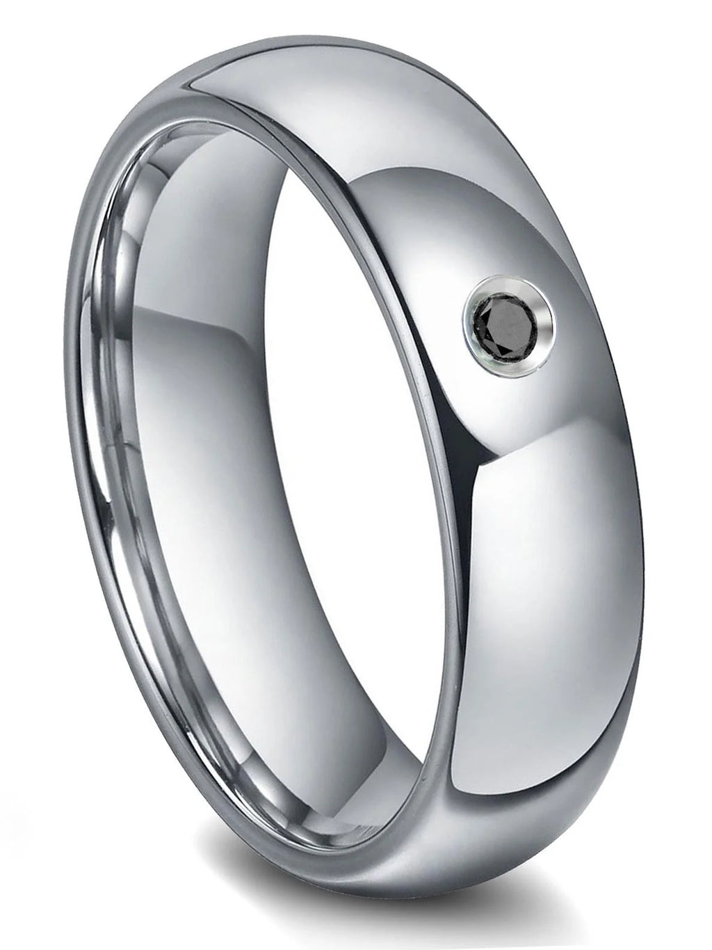 Titanium Tungsten Carbide 6MM Black Diamond Dome Comfort Fit Mens Wedding Band Ring Sz 6.0 X73742