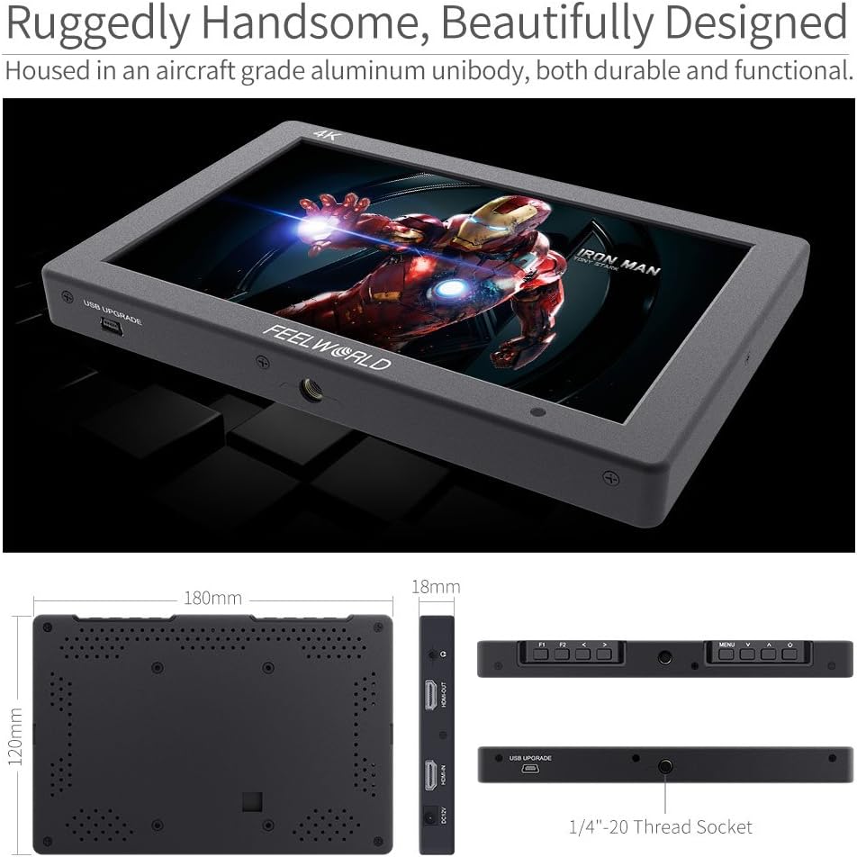 7 Inch IPS 4K HDMI Camera Field Monitor with Solid Aluminum Housing D682242