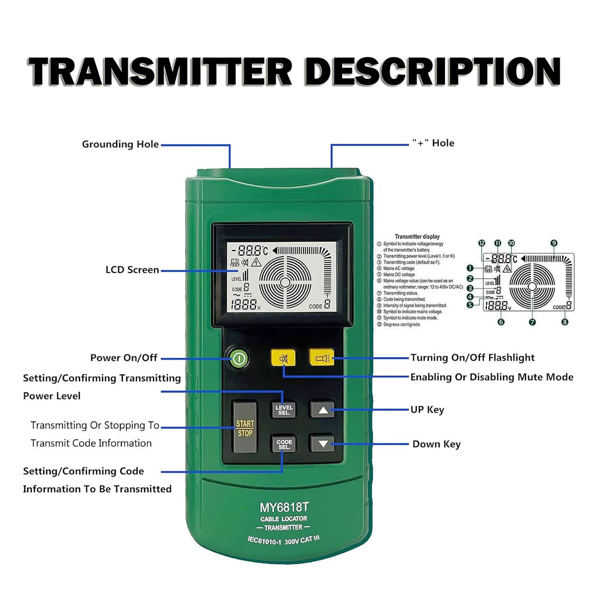 Wire Tracker Telephone Cable Locator 12-400V AC/DC Wire Detector Cable Toner Finder T632579
