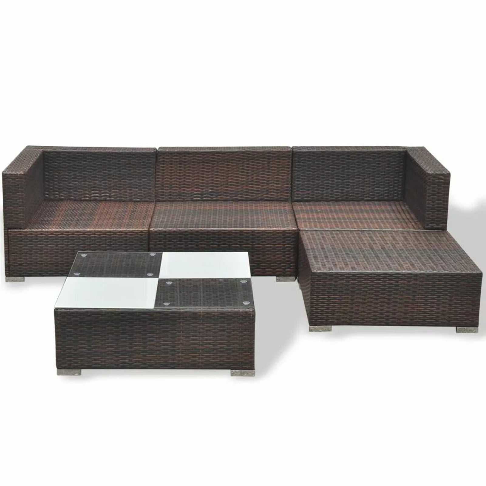 5 Piece Outdoor Sectional Sofa with Coffee Table and Ottoman Set Poly Rattan E6285