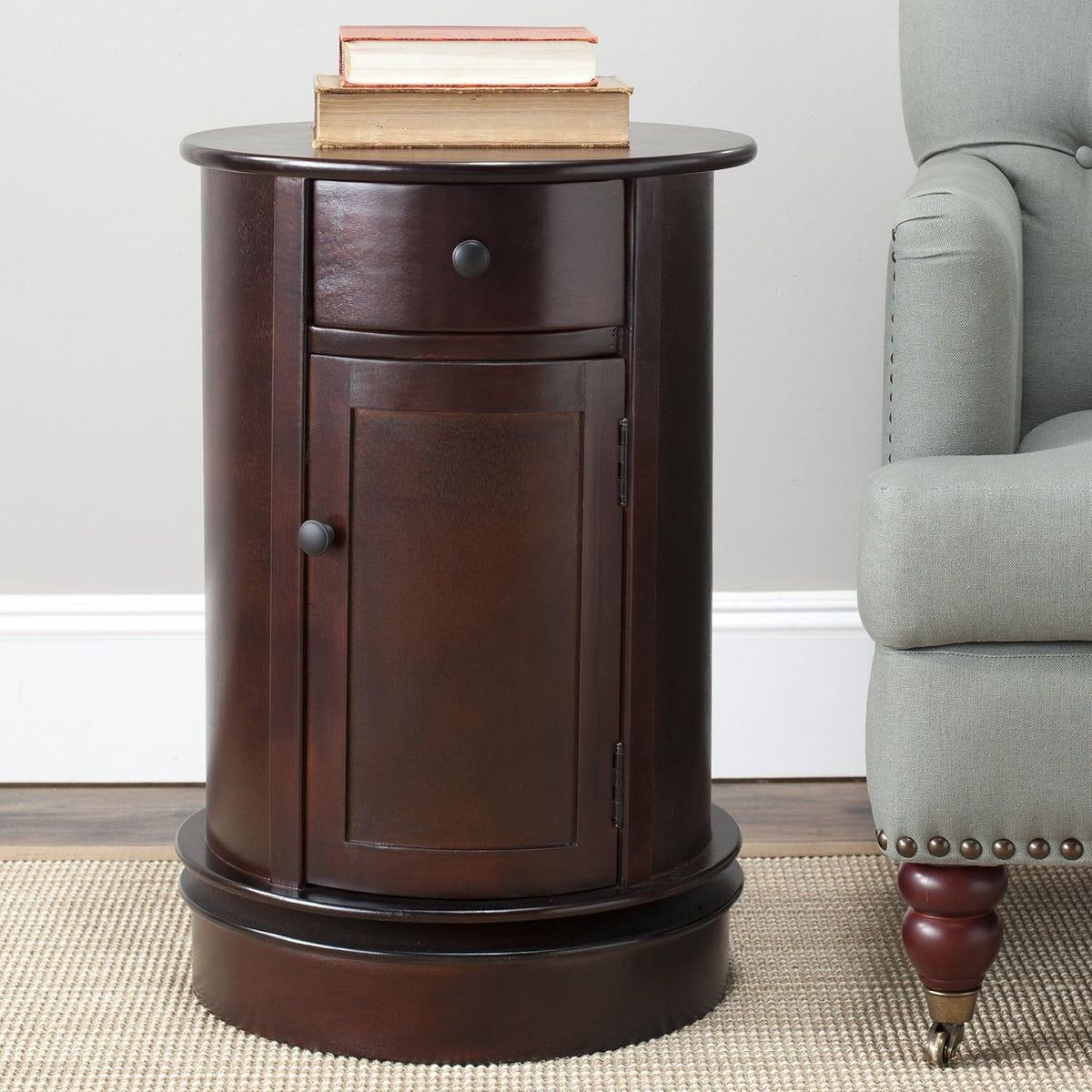 Dark Cherry Oval Swivel Storage End Table K989