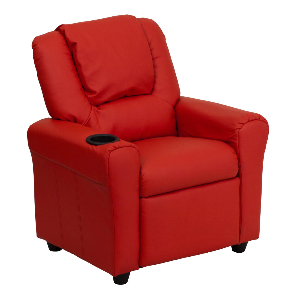 Red Vinyl Kid's Recliner with Cupholder E99416