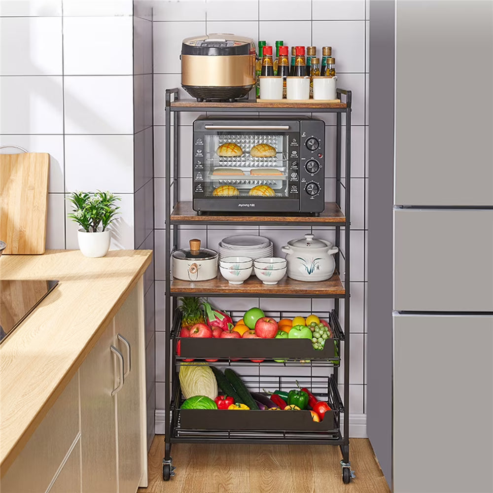 5 Tier Rolling Utility Trolley Cart with Sliding Drawers U10964