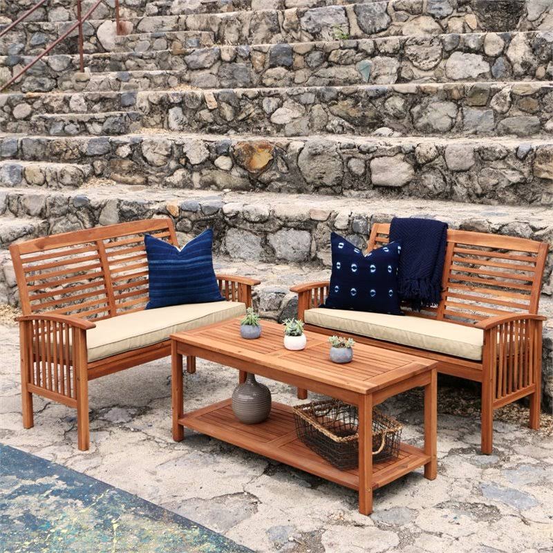 3 Piece Acacia Patio Conversation Set in Brown E2063