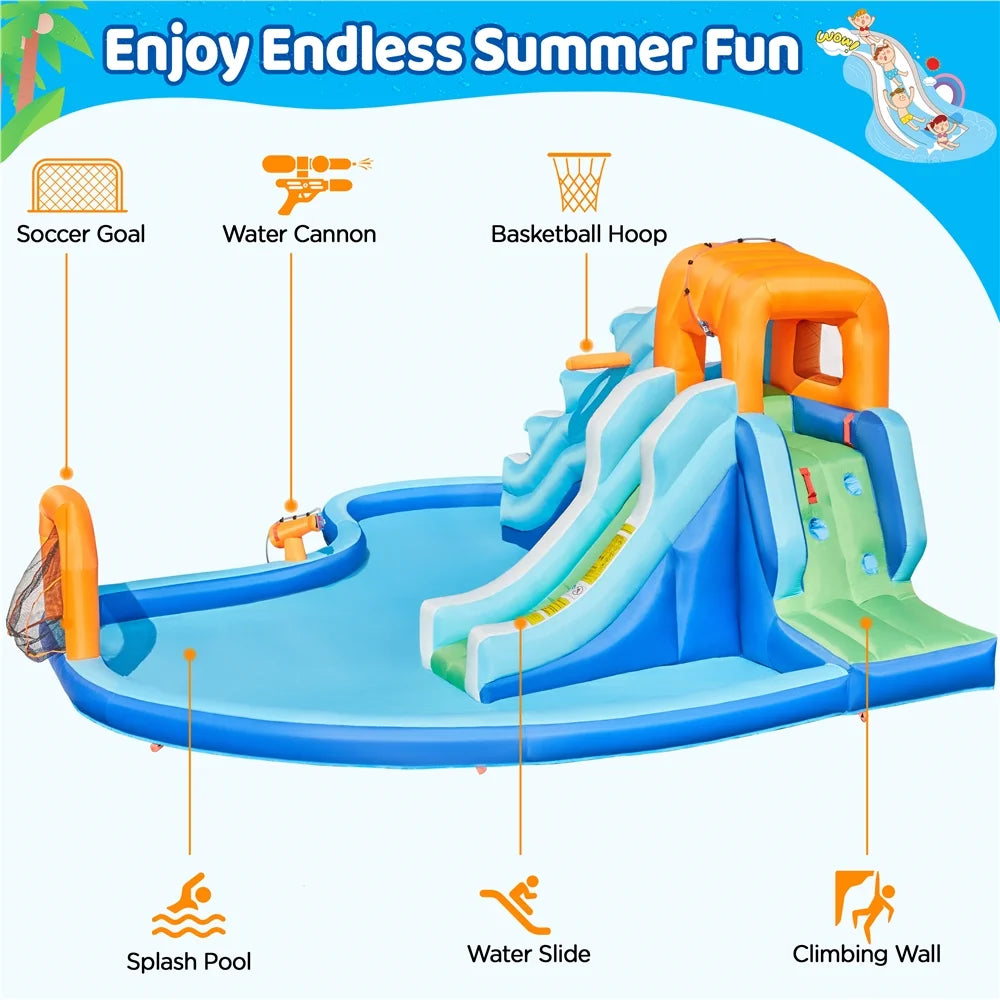 6-in-1 Dual Lane Inflatable Water Slide with 650 W Blower O296
