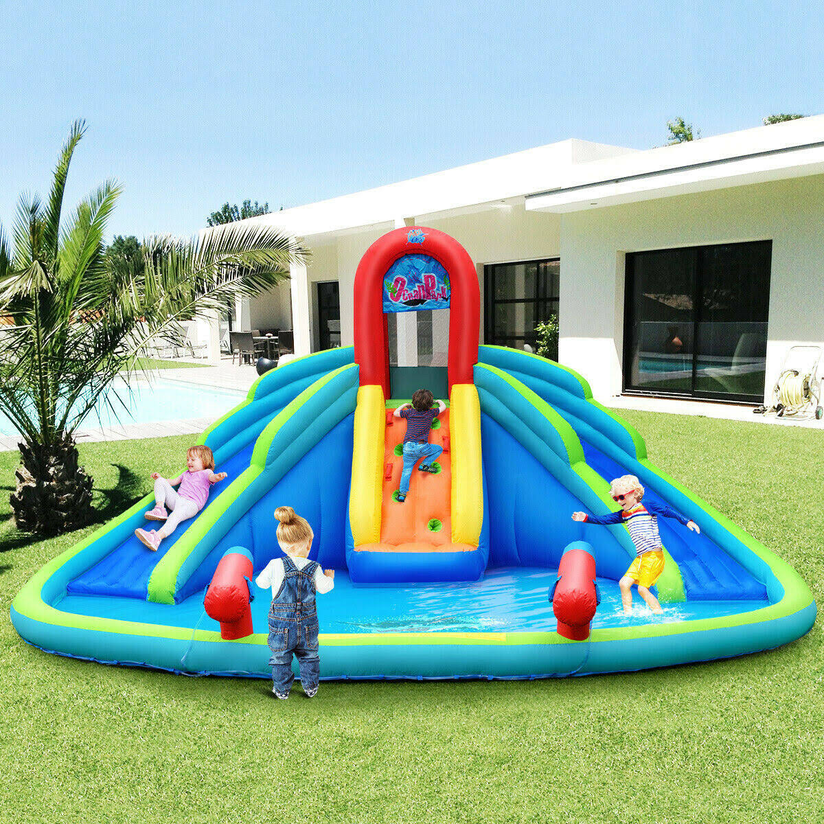 Inflatable Water Slide Bounce House with Splash Pool Y877168
