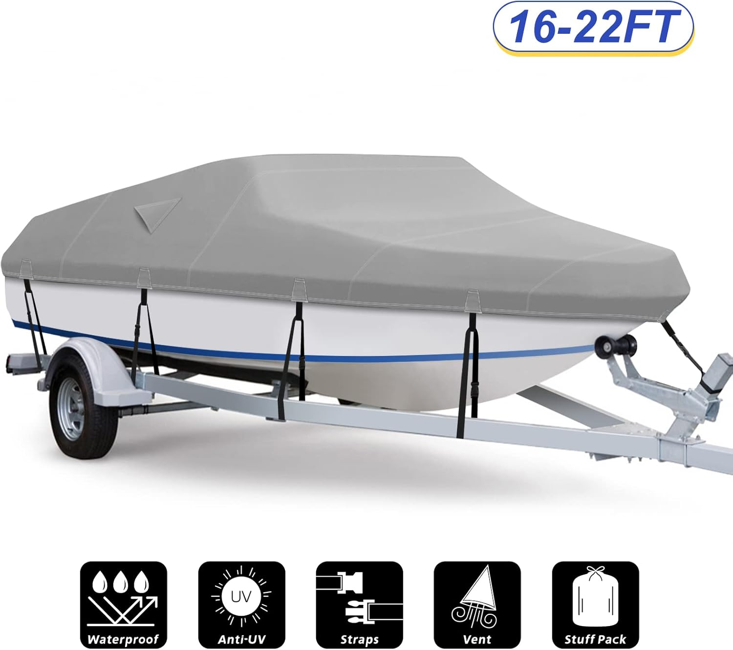 600D Waterproof Heavy Duty Canvas Boat Cover 17-19 ft D6993