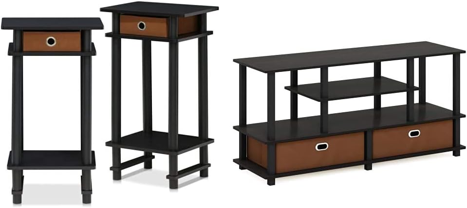 Espresso & Medium Brown End Table and Coffee Table with Bin Drawer F902