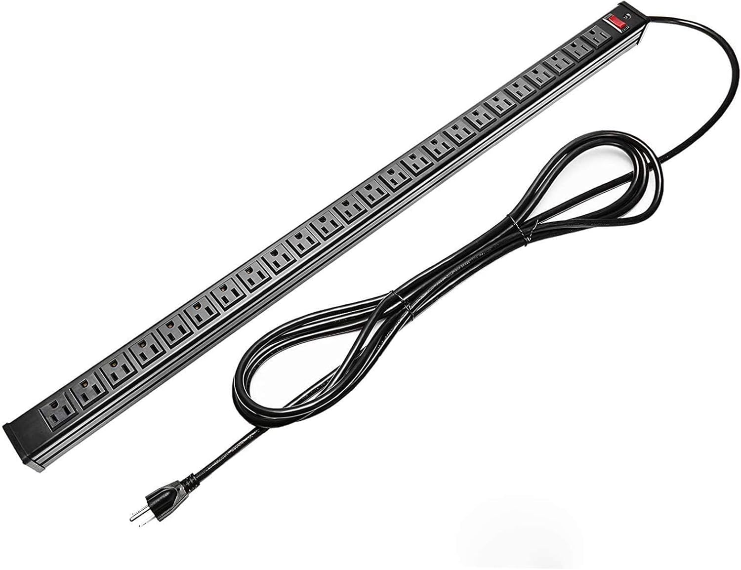 24-Outlet Metal Power Strip with 15-Foot Extension Cord, Black, Pack of 2 K584