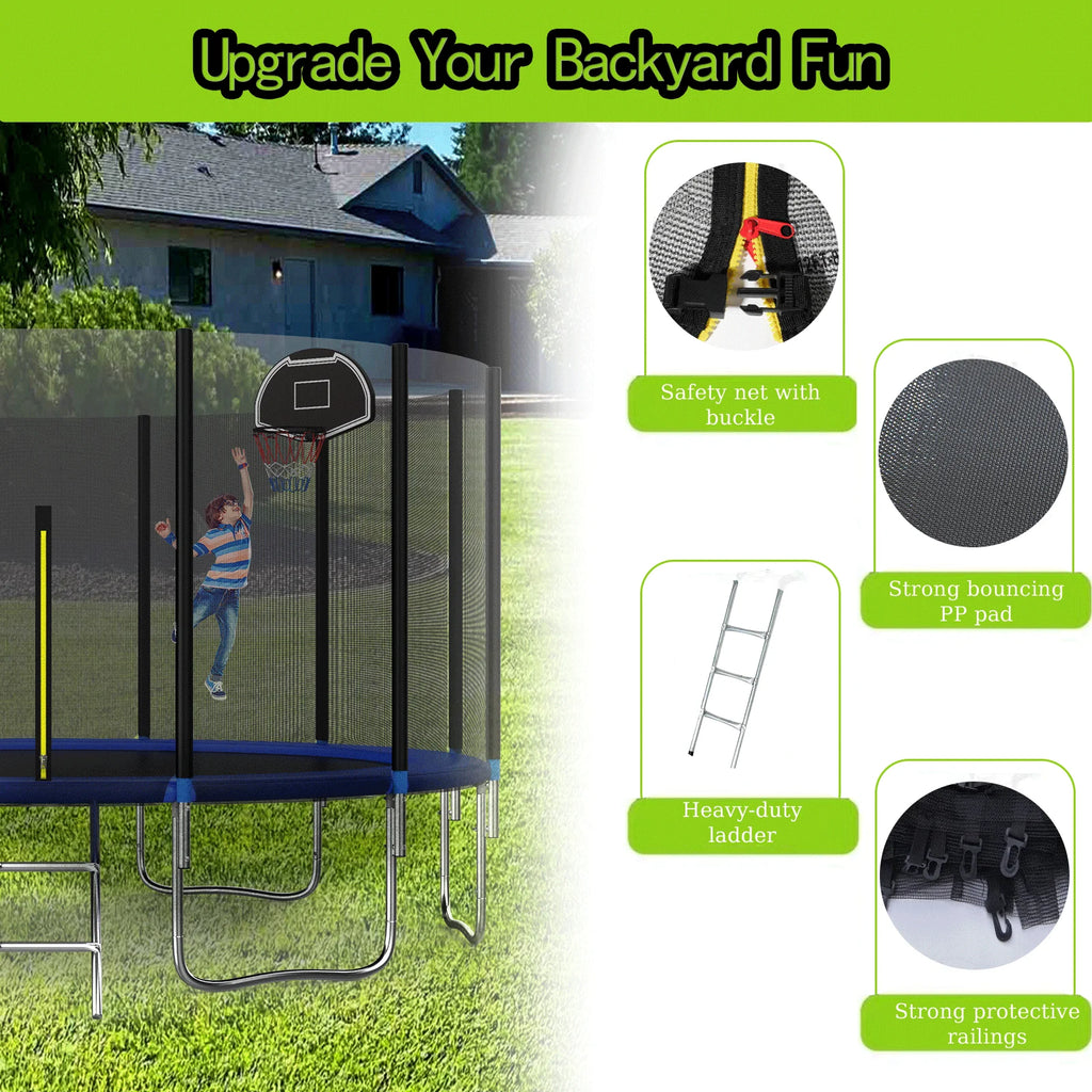 16Ft Trampoline with Basketball Board Safety Enclosure Net M299264