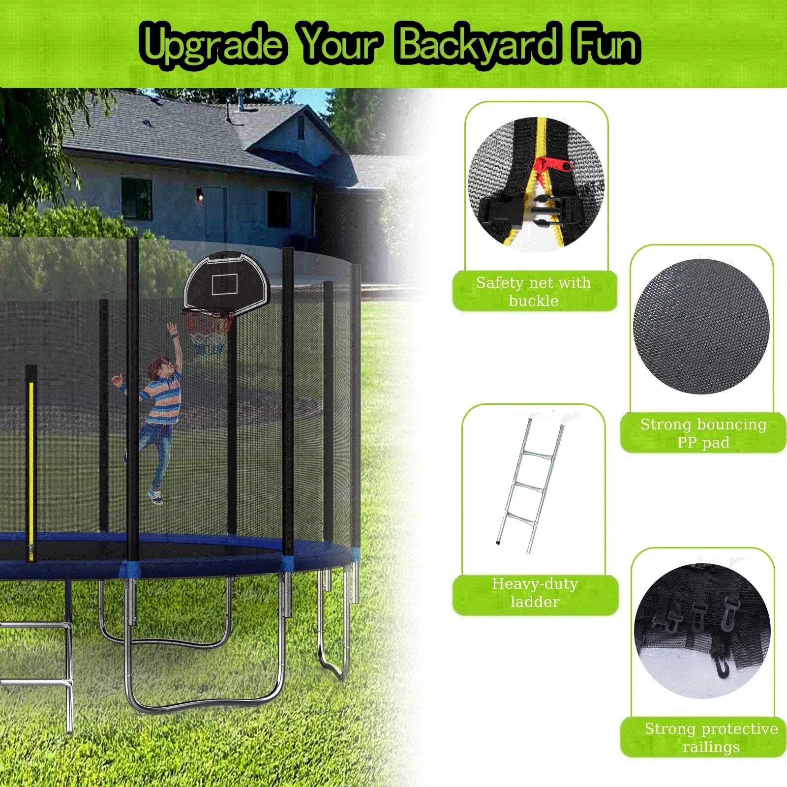 16Ft Trampoline with Basketball Board Safety Enclosure Net M299264