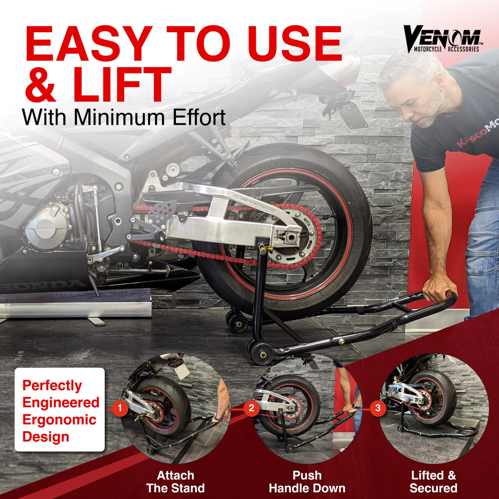 Universal Motorcycle Front Fork & Rear Paddle Combo Wheel Lift Stands Z537157