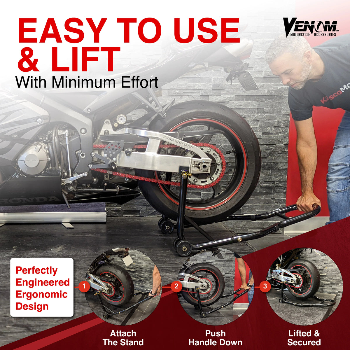 Universal Motorcycle Front Fork & Rear Paddle Combo Wheel Lift Stands Z537157