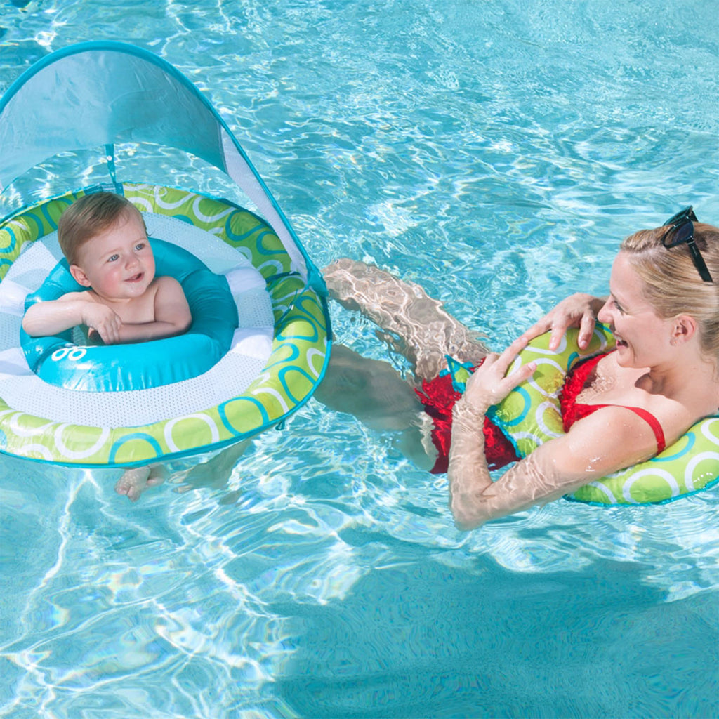 Green/Blue Inflatable Baby Spring Float with Removable UPF 50 Sun Canopy D2449