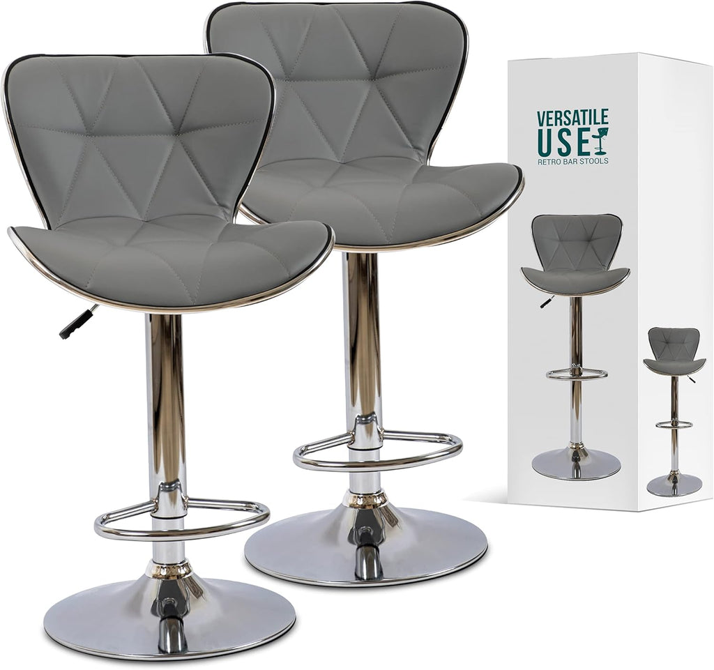 Grey Adjustable Swivel Bar Stool Set of 2 U729836