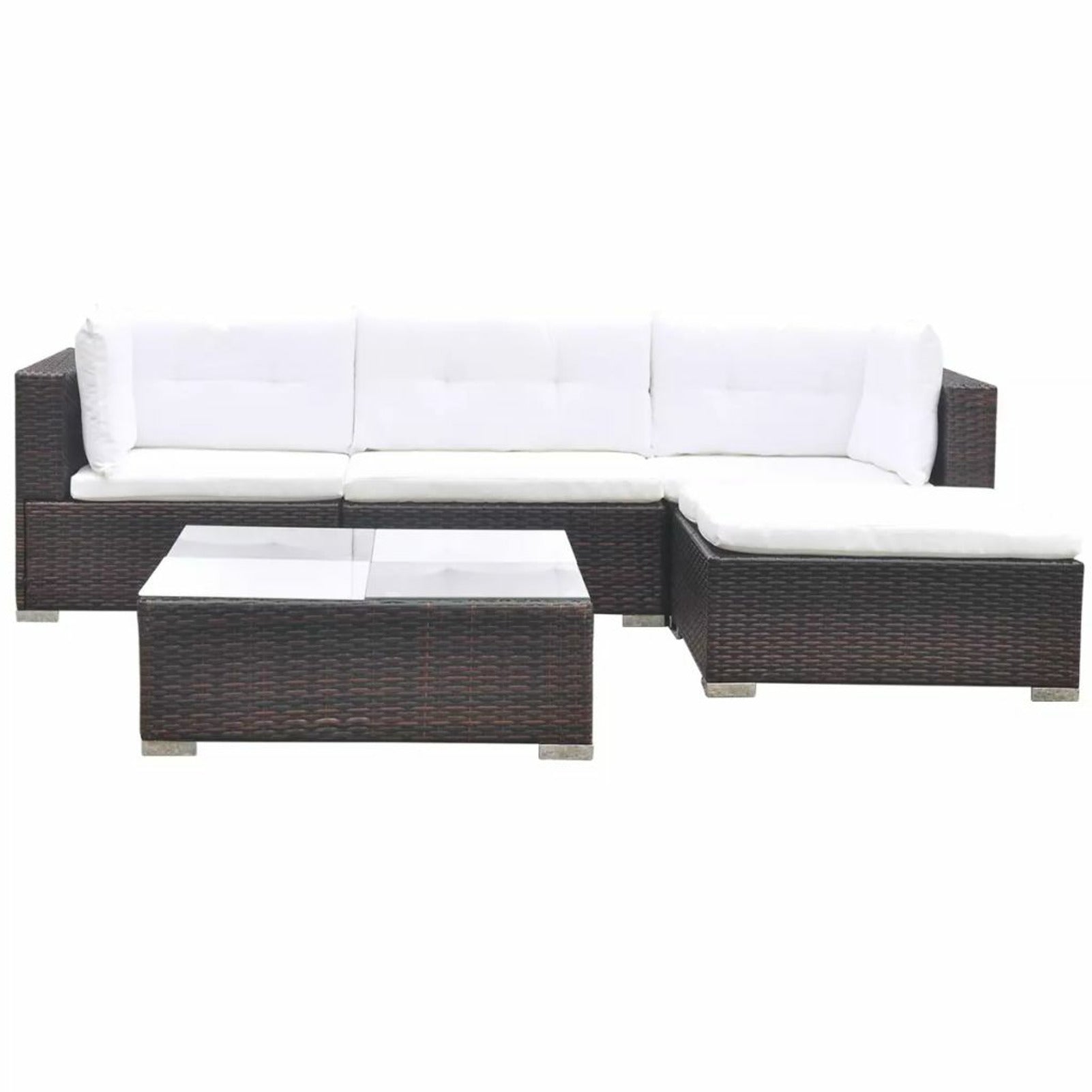 5 Piece Outdoor Sectional Sofa with Coffee Table and Ottoman Set Poly Rattan E6285