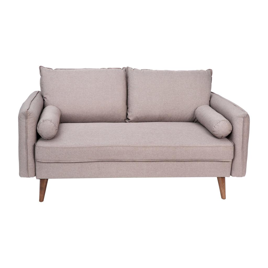 Taupe Faux Linen Loveseat Sofa with Solid Wood Legs D4381
