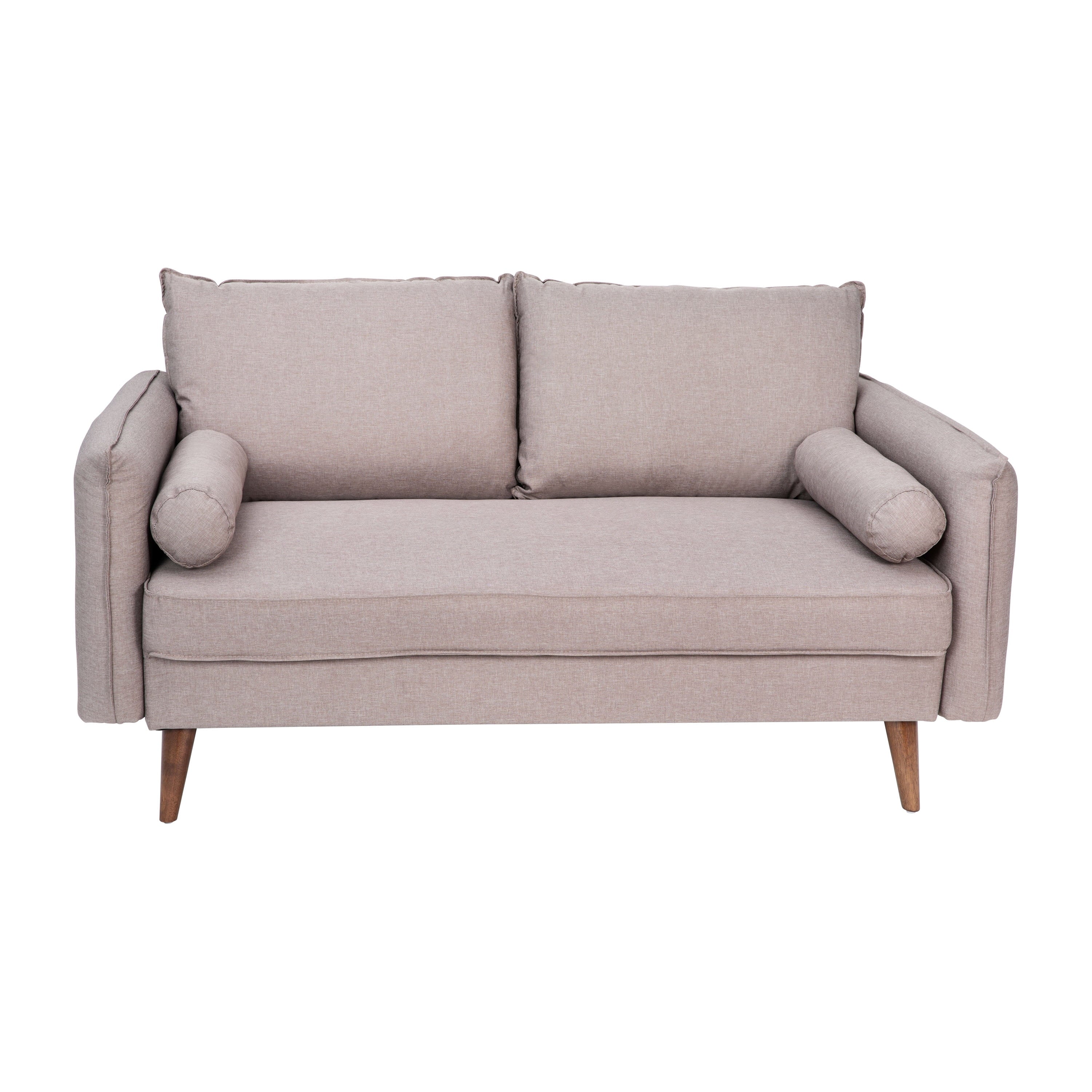 Taupe Faux Linen Loveseat Sofa with Solid Wood Legs D4381