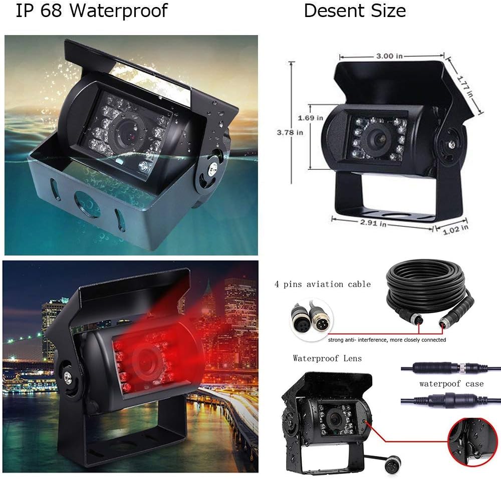 9'' Quad Split Screen HD Rear Backup Camera Monitor System, Waterproof IR Night Vision Backup Camera A1745