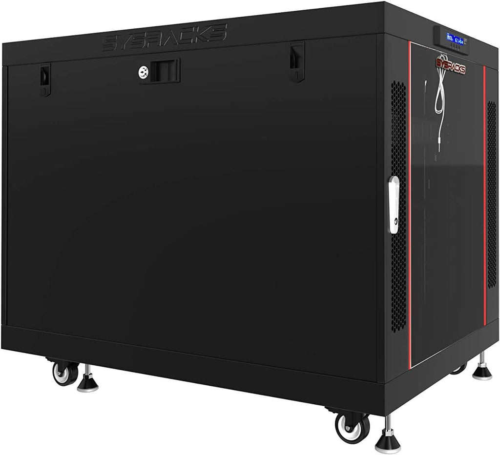 15U 35 inch Deep Server Rack Cabinet Enclosure with Cooling Fans, LCD Screen, Thermostat, PDU, Casters, Shelf W900740