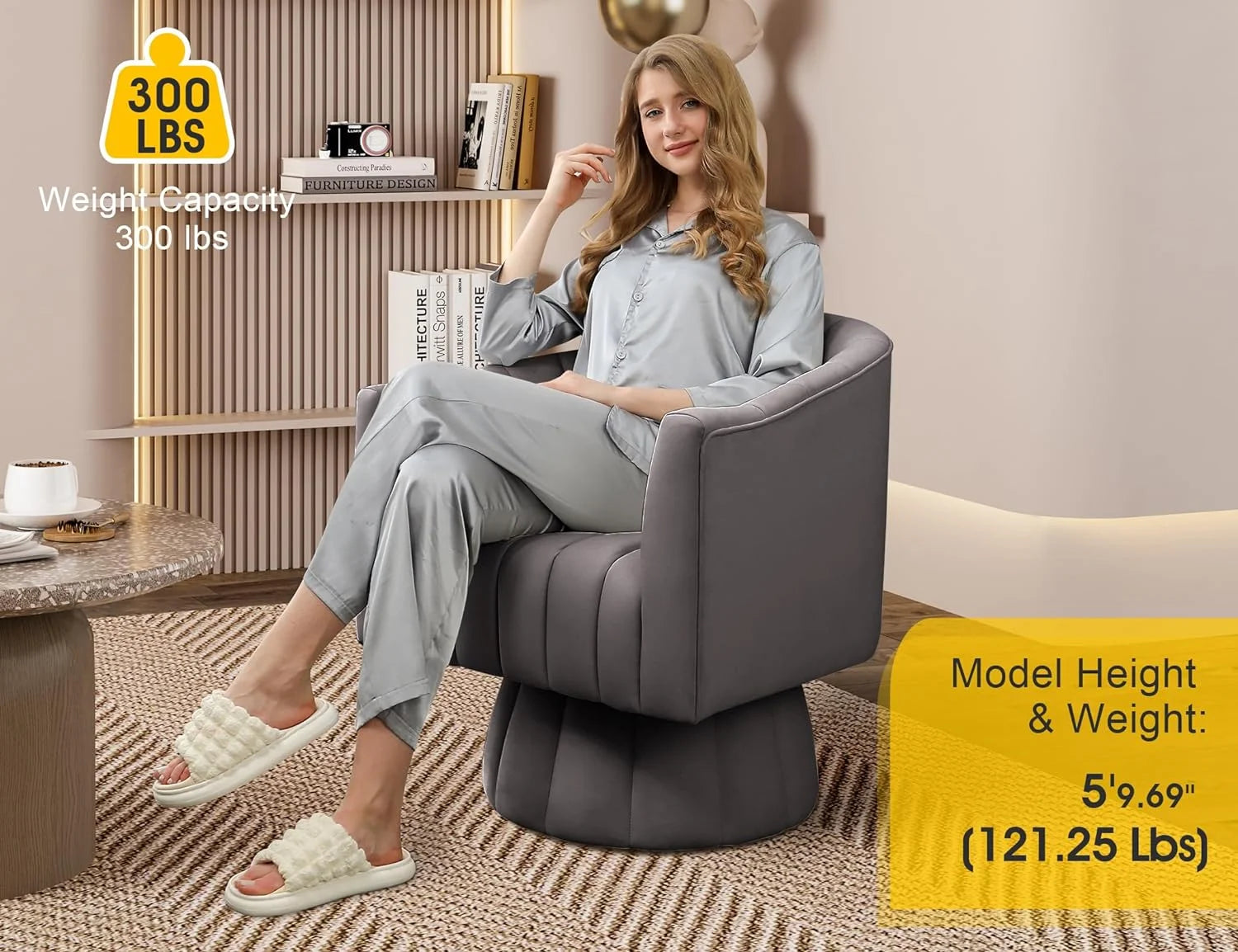 Grey Velvet Swivel Barrel Accent Sofa Chair X835996