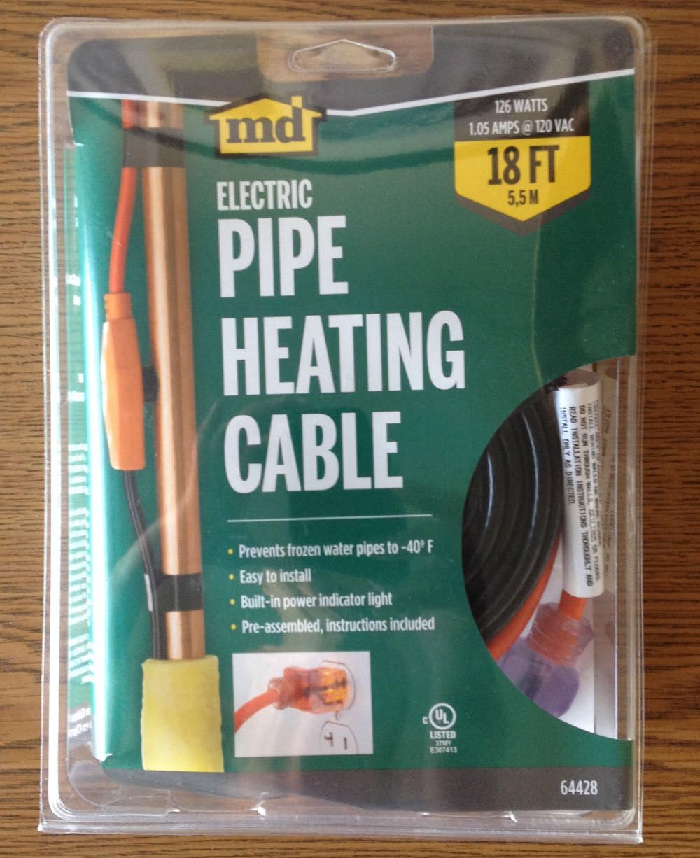18 Ft Red Pipe Heating Cable With Thermostat A950