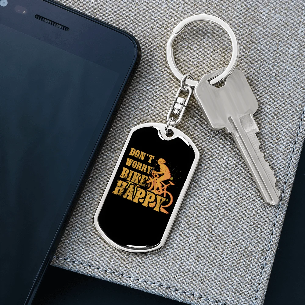 Stainless Steel or 18k Gold Swivel Dog Tag Keychain M746395