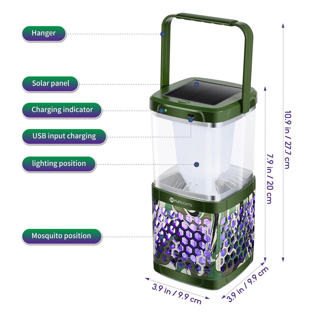 Solar Mosquito Zapper Camping Lantern Bug Zapper Lamp Portable Tent Lamp 2 in 1 Function Bug Zapper Light O2230