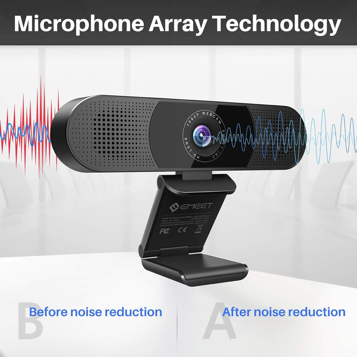 3 in 1 Webcam with Microphone, 2 Speakers, 4 Built-in Omnidirectional Microphone Arrays, 1080P N869495