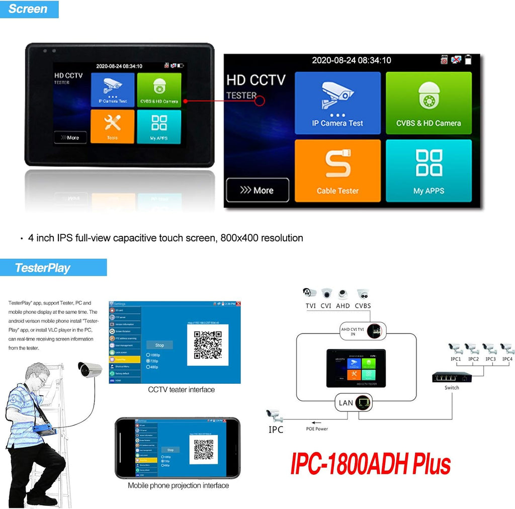 5 in 1 CCTV Camera Tester with 4-inch IPS Touch Screen Monitor V5388