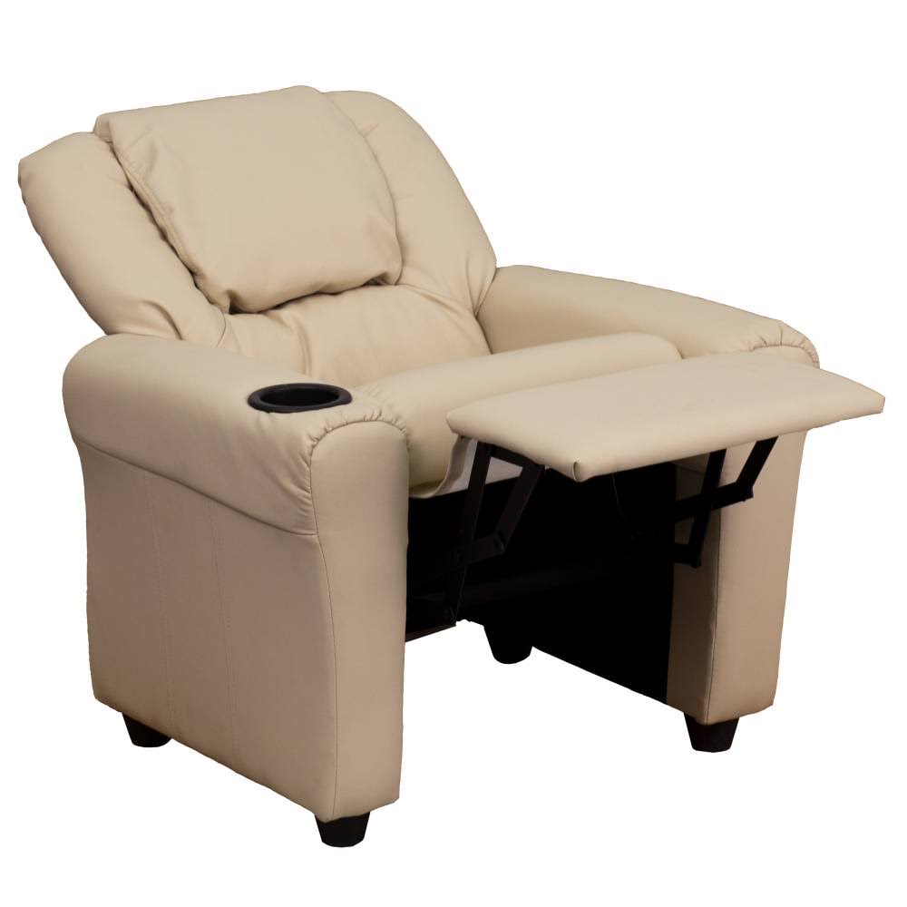 Light Blue Vinyl Kids Recliner with Cup Holder and Headrest O376275
