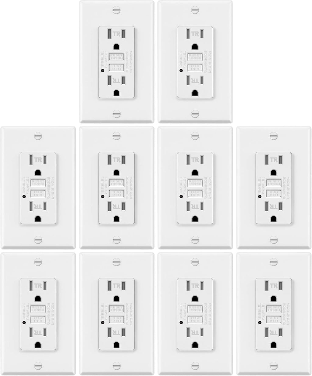 10 Pack White Tamper Resistant GFCI Outlets with Wallplate J477076