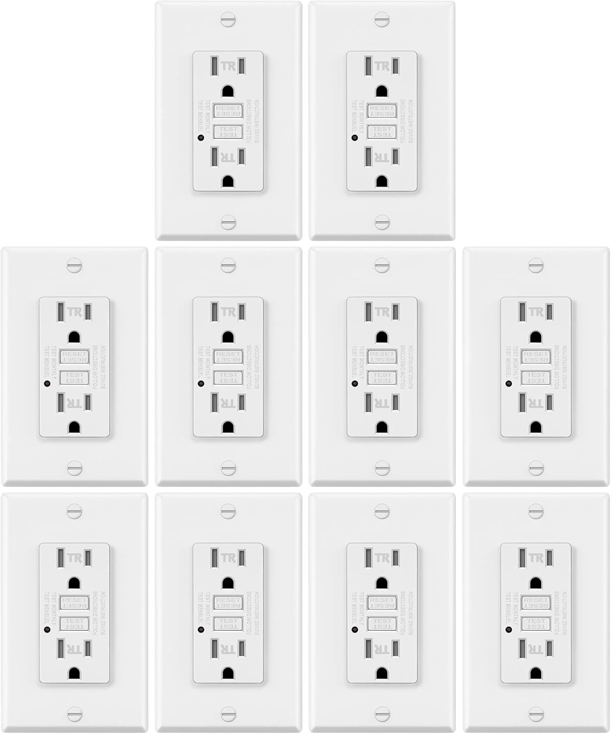 10 Pack White Tamper Resistant GFCI Outlets with Wallplate J477076