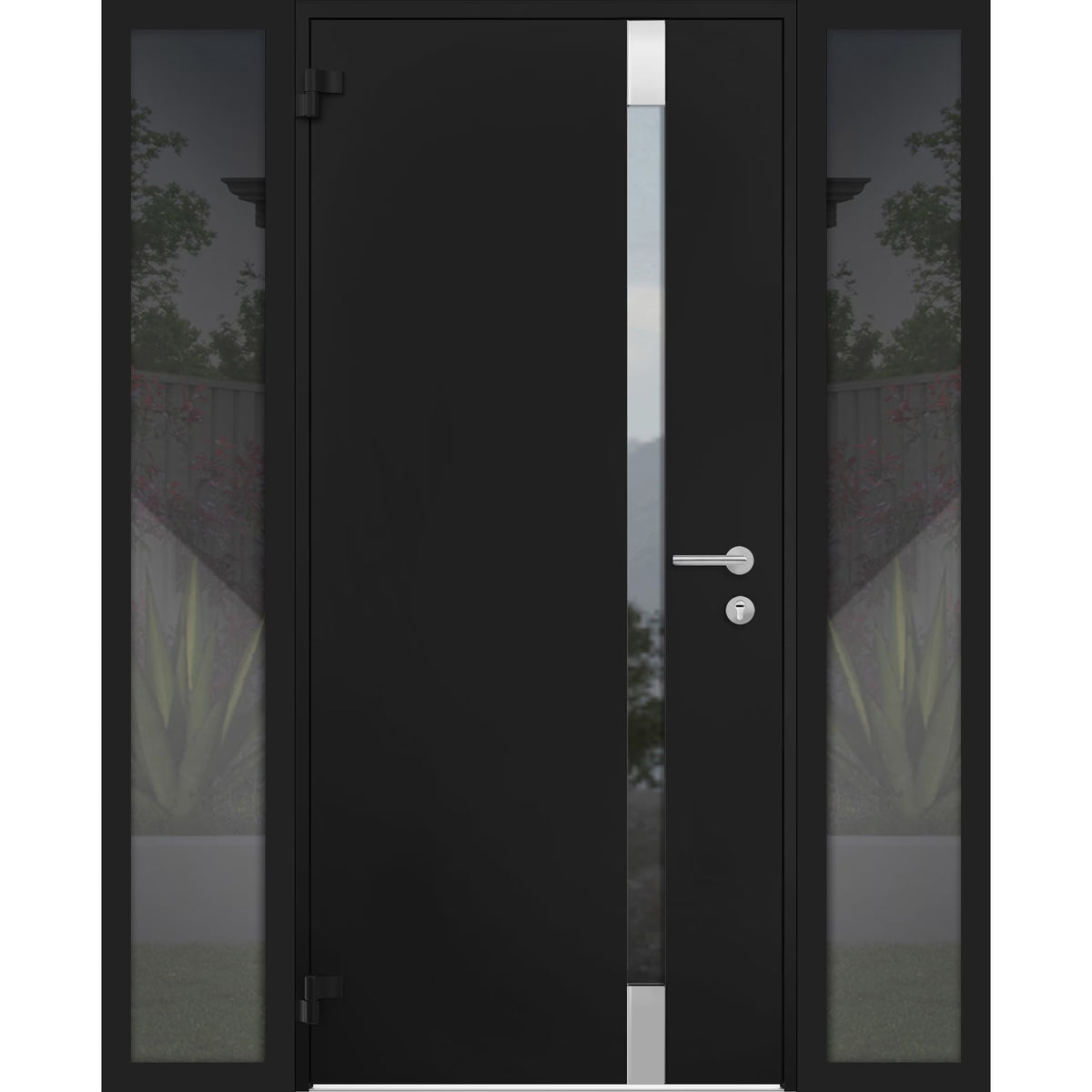 Black Steel Prehung Door with 2 Side Windows, 36" x 80" Right-hand Inswing K3623