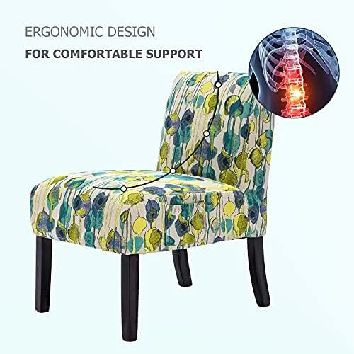 Fabric Armless Accent Chairs Set of 2 White/Blue/Floral U604