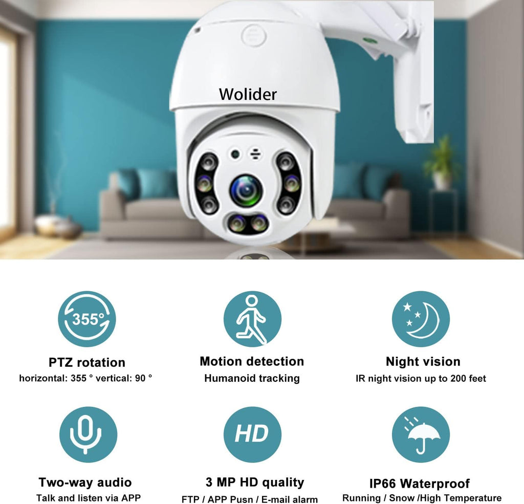 Outdoor WiFi Security Camera 2K 3MP with Motion Detection, Auto Tracking, 2-Way Audio, Color Night Vision, Weatherproof X8715